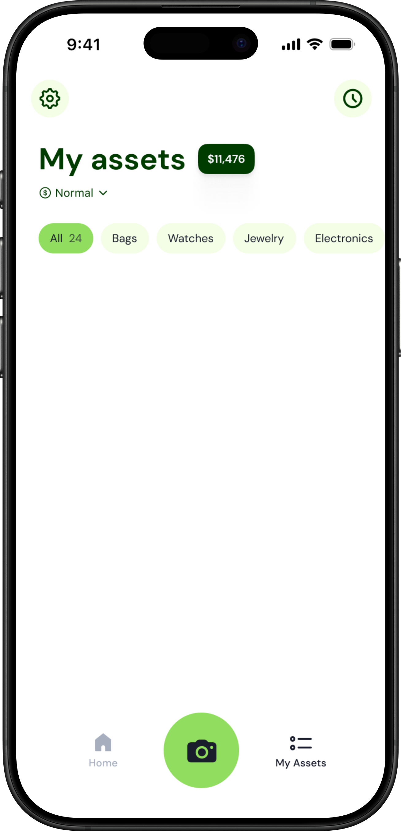 Kasii app — My assets screen